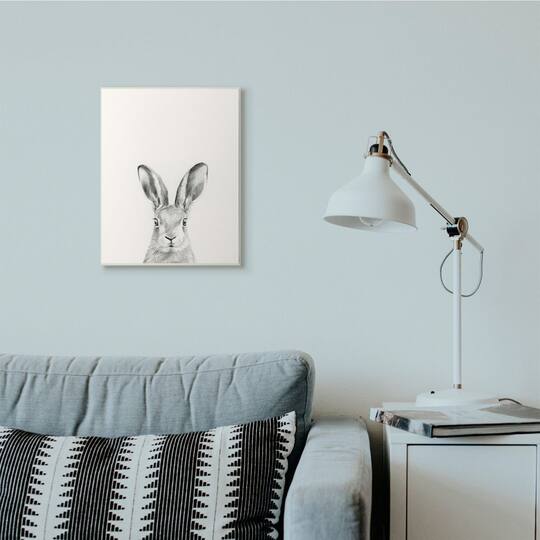 Stupell Industries Bunny Rabbit Portrait Grey Drawing Design Wood Wall Plaque